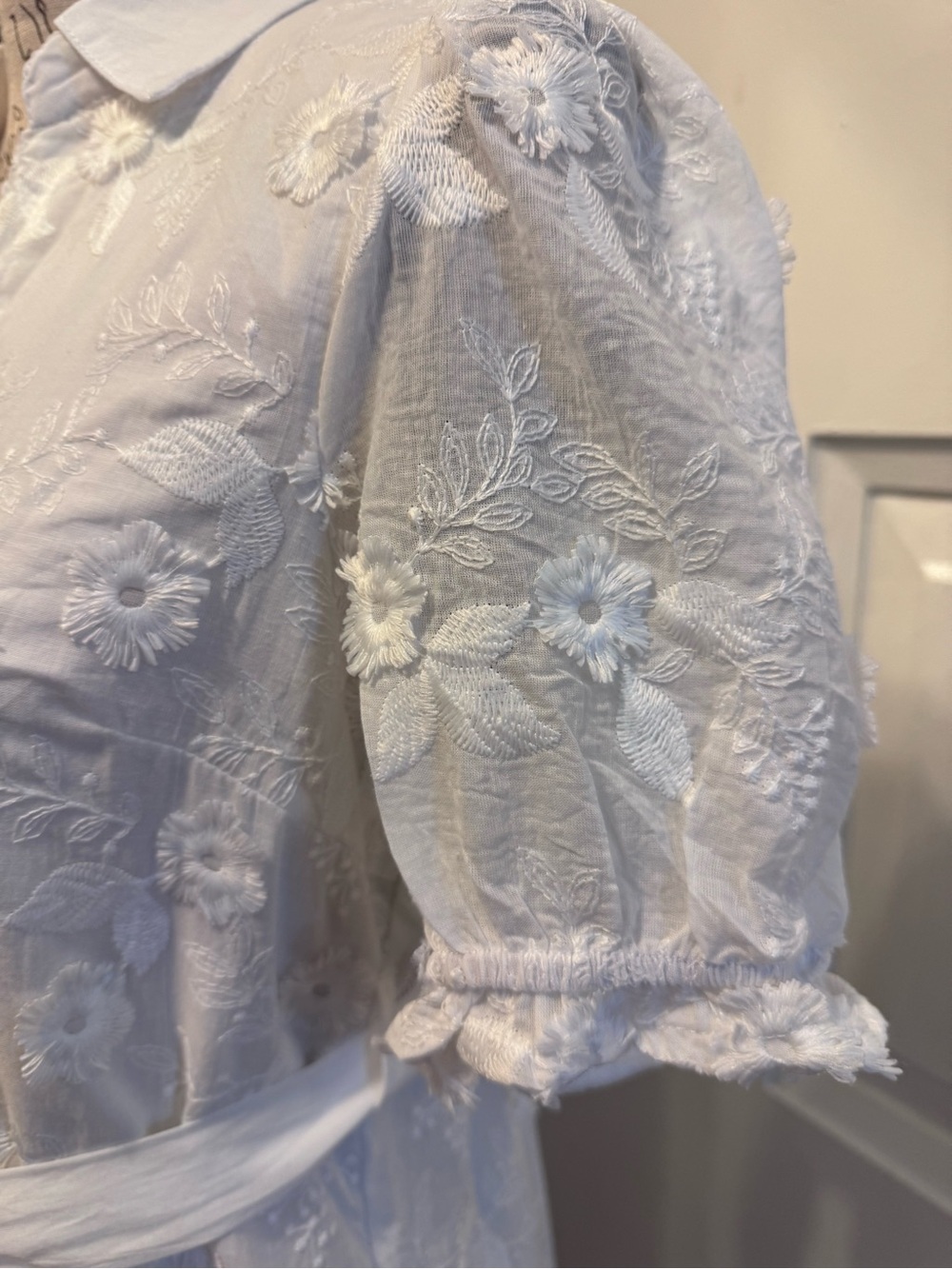 White Embroidered Button-Front Midi Dress with Tie Waist - Picture 8 of 10